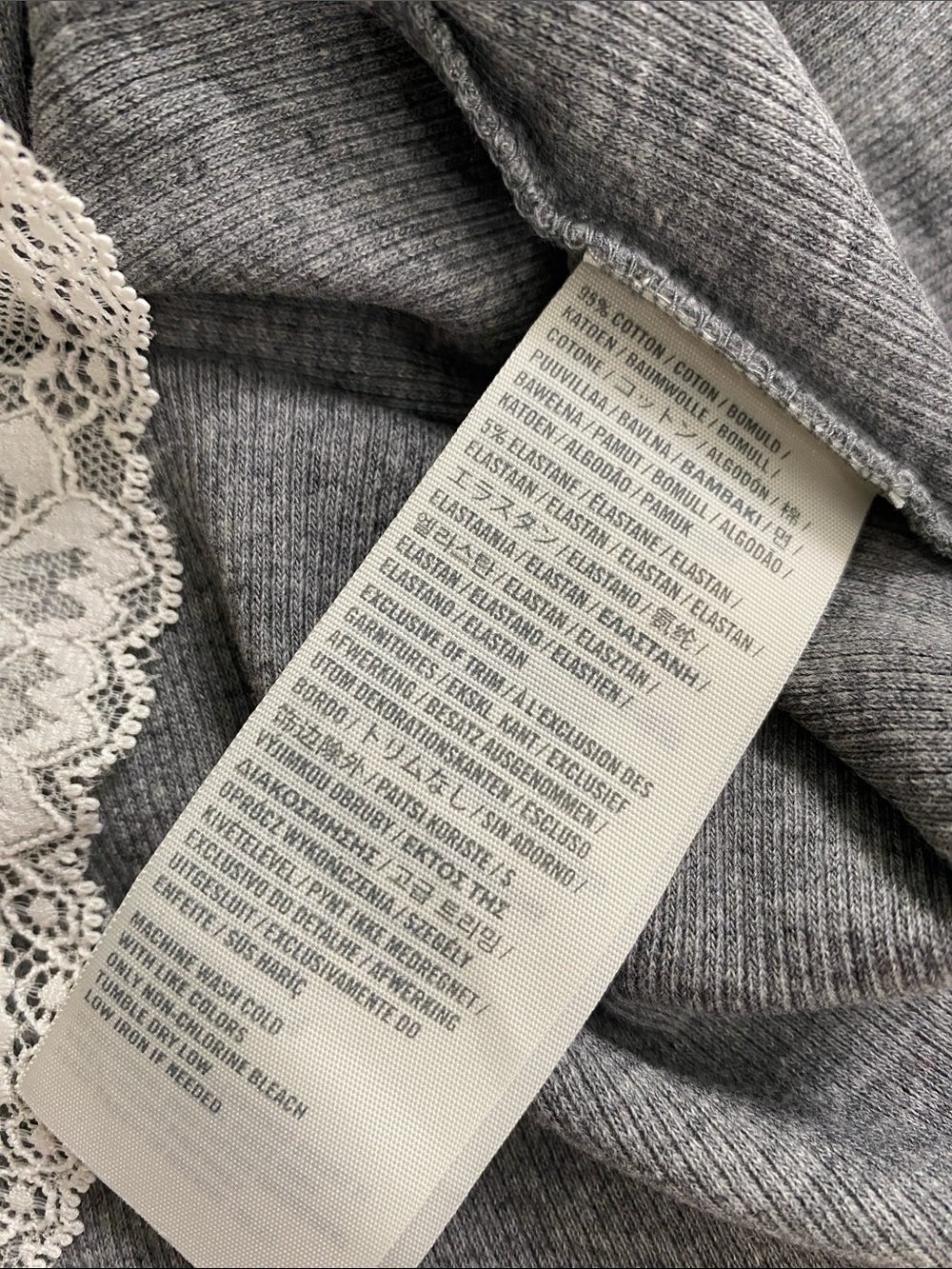 Abercrombie & Fitch Lace Embroidered Ribbed Camisole/Tank Top | Gray/Ivory - Picture 14 of 16